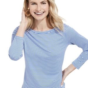 Vineyard Vines Sankaty Boatneck Quick Dry 50+ UPF Striped Blue Top